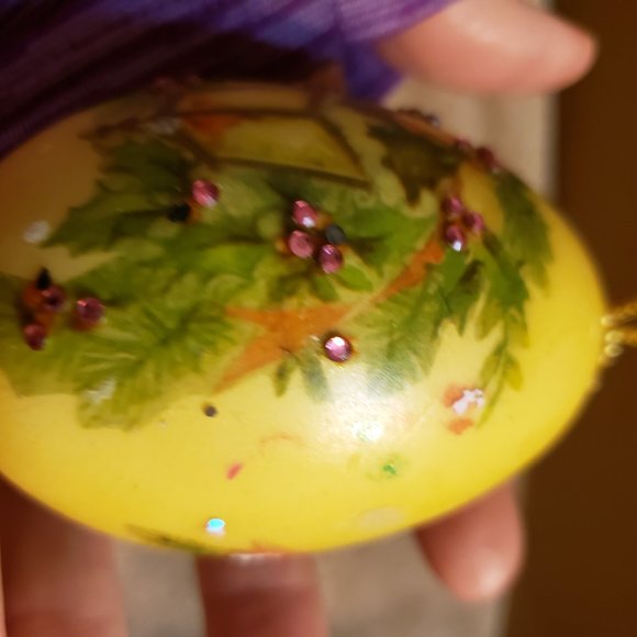 Christmas Ornament Resin Egg Yellow with Gas Lamplight Jeweled Embellishments - Picture 3 of 9
